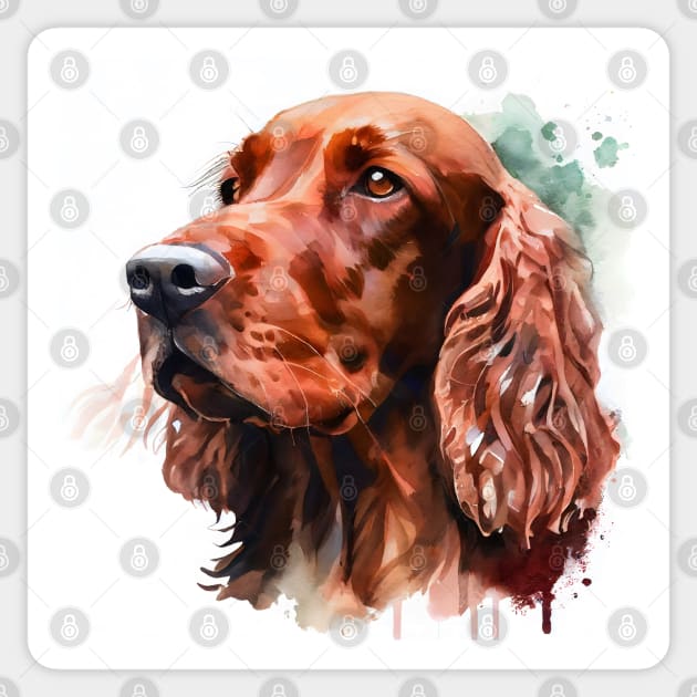 Red Irish Setter Watercolor Portrait Sticker by designs4days